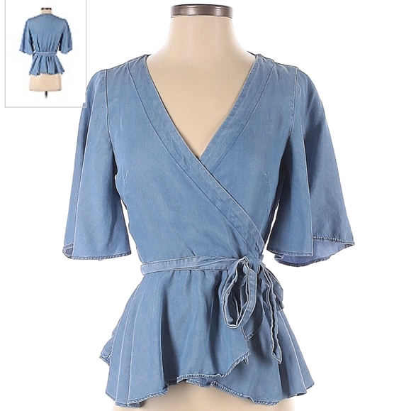 LOFT Blue Short Sleeve Tie Blouse - Picture 3 of 4